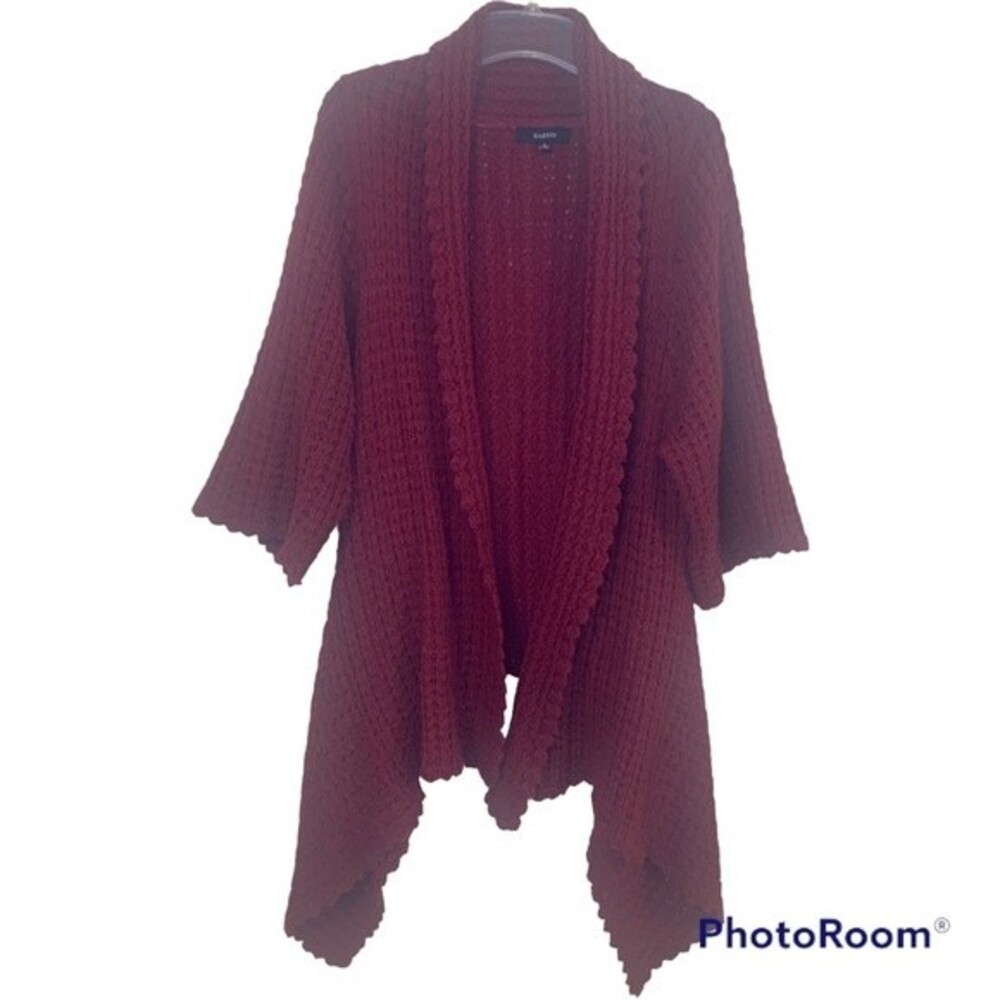 Kaktus - Long Red Sweater, 3/4 Sleeve, Open Front Size Medium